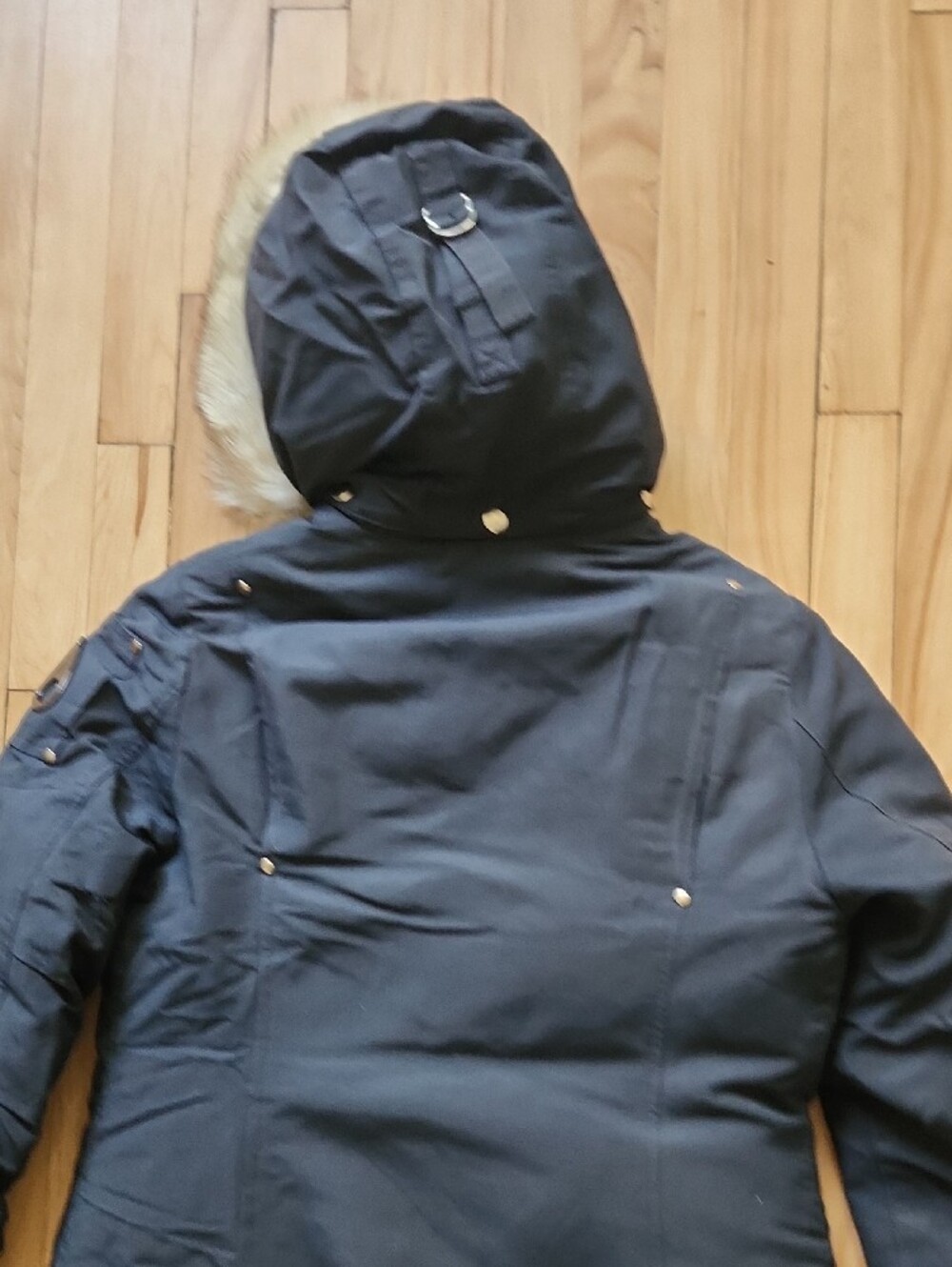 Moose Knuckles Navy Puffer Parka with Faux Fur Hood - Picture 9 of 16